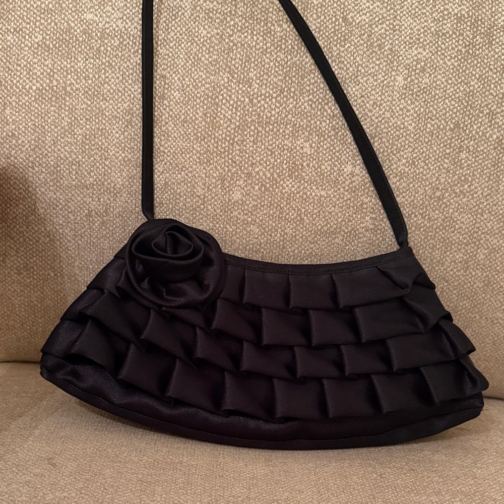 Elegant Black Ruffled Women's Bag